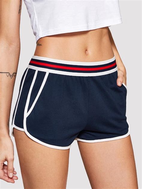 women's dolphin hem shorts|striped waist dolphin shorts.